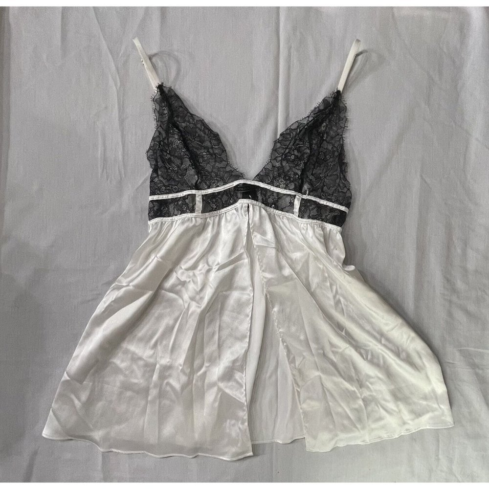 Victorias Secret White Black Lace See Through Open Front Chemise L Black Label